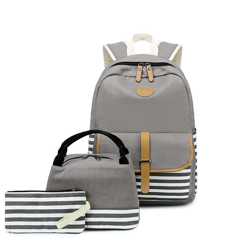 Women's Canvas Three-piece Leisure Thermal Insulated Lunch Backpacks