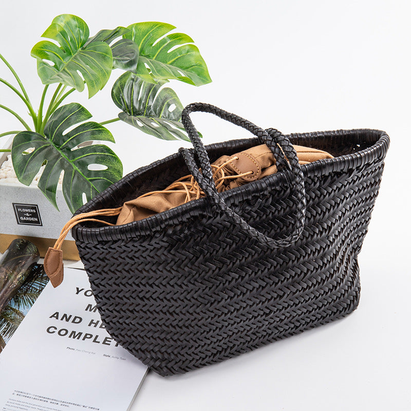 Women's Soft Leather French Food Basket Woven Bags
