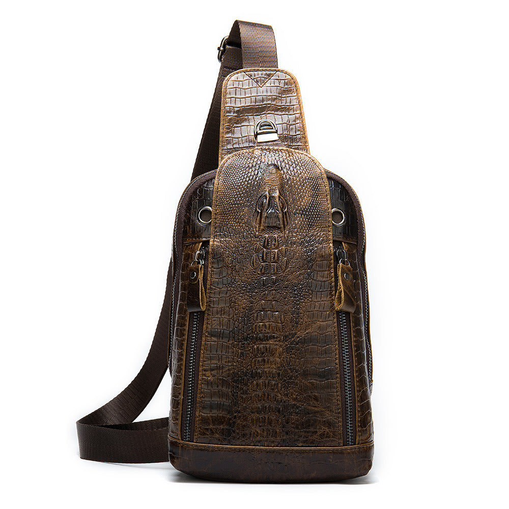 Men's Leather Crocodile Pattern Cowhide Zipper Fashion Men's Chest Bags