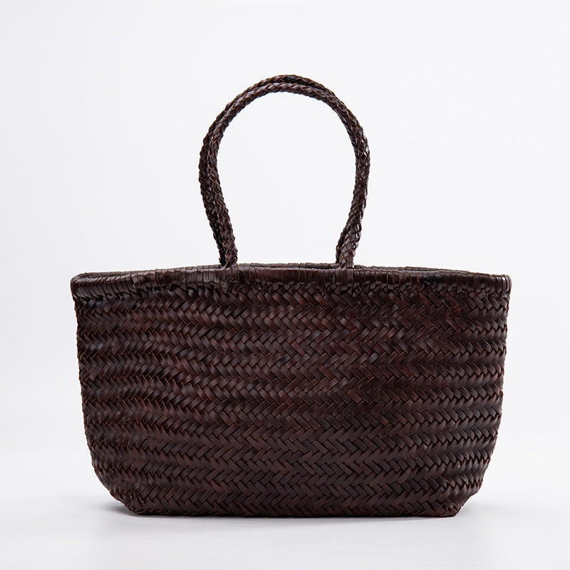 Women's Soft Leather French Food Basket Woven Bags