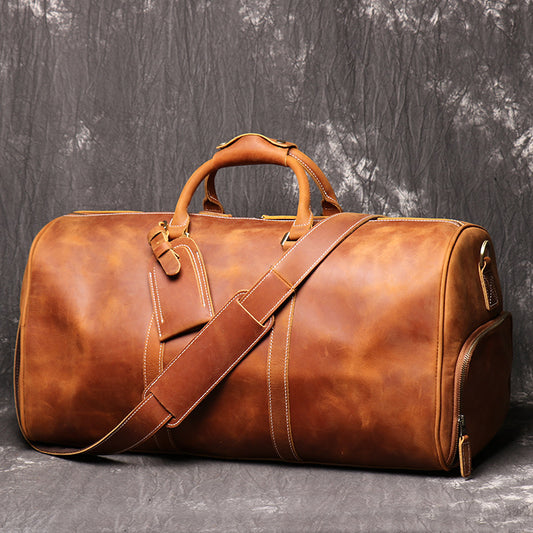 Women's & Men's & Retro Genuine Leather Portable Crazy Travel Bags