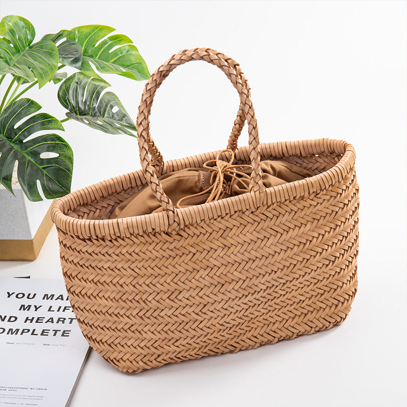 Women's Soft Leather French Food Basket Woven Bags