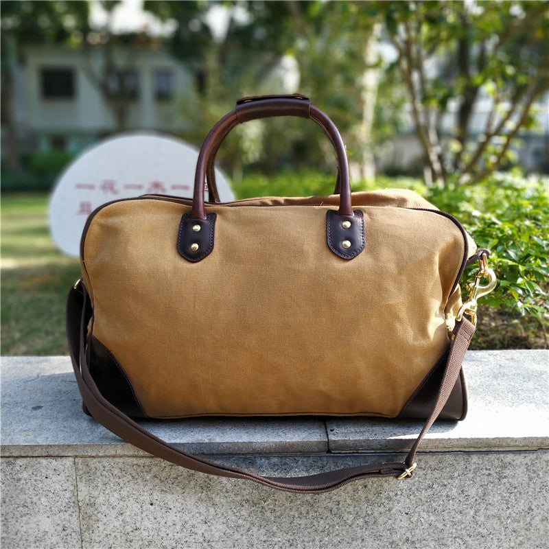 Men's Leather American Vintage Canvas Oil Wax Travel Bags