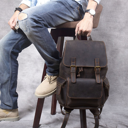 Women's & Men's & Retro Crazy Horse Leather Classic Backpacks