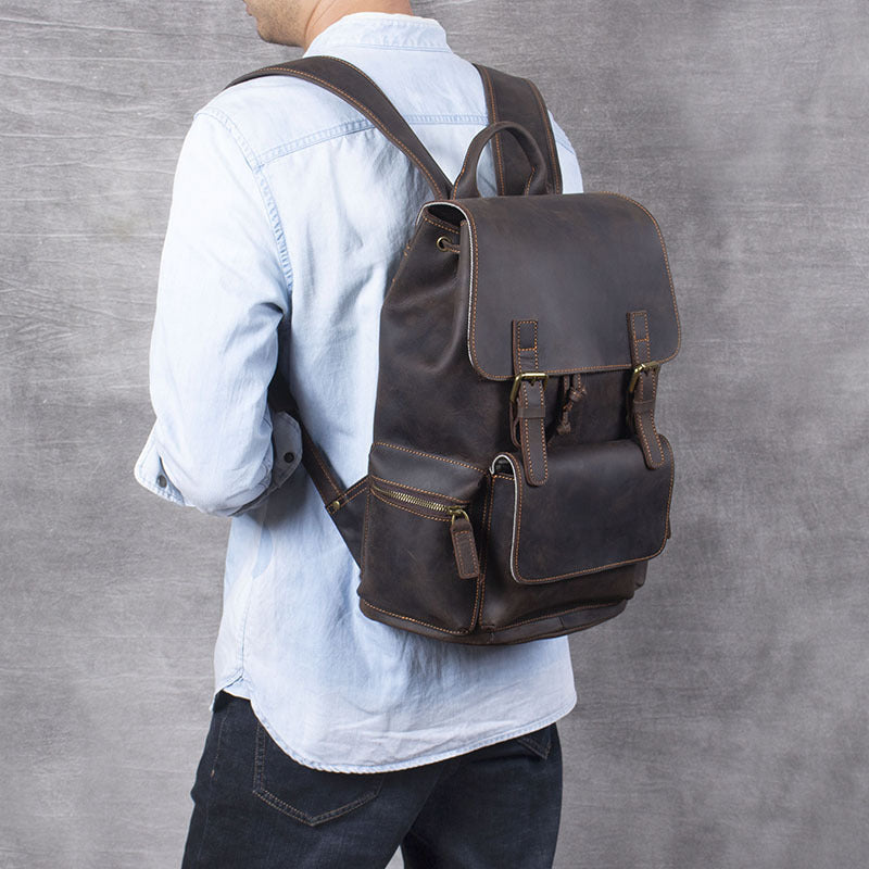 Women's & Men's & Retro Crazy Horse Leather Classic Backpacks