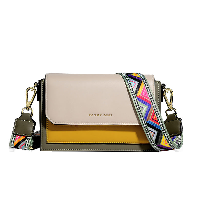 Women's Wide Strap Popular Contrast Color Fashion Crossbody Bags