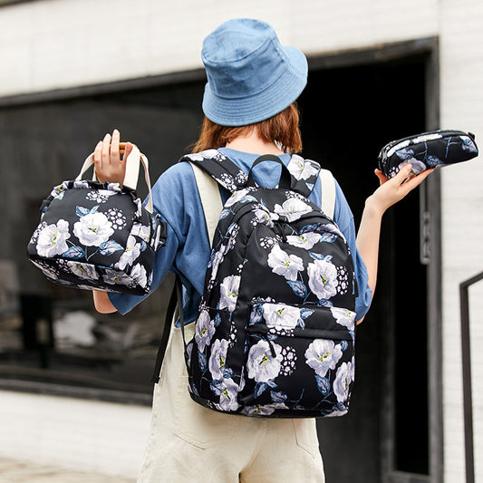 Women's High Large Capacity Fashion Flower Oxford Backpacks