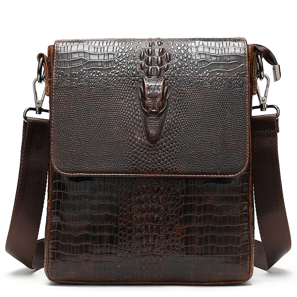 Men's Cowhide Genuine Leather Vintage Crocodile Pattern Men's Messenger Bags