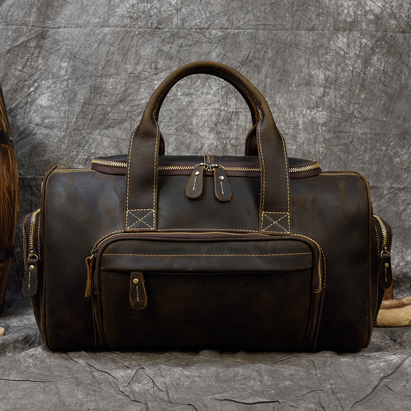 Men's Retro Crazy Horse Leather Cowhide Business Travel Bags