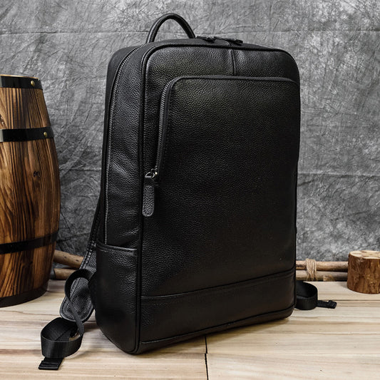 Men's Genuine Leather First Layer Cowhide Lychee Backpacks