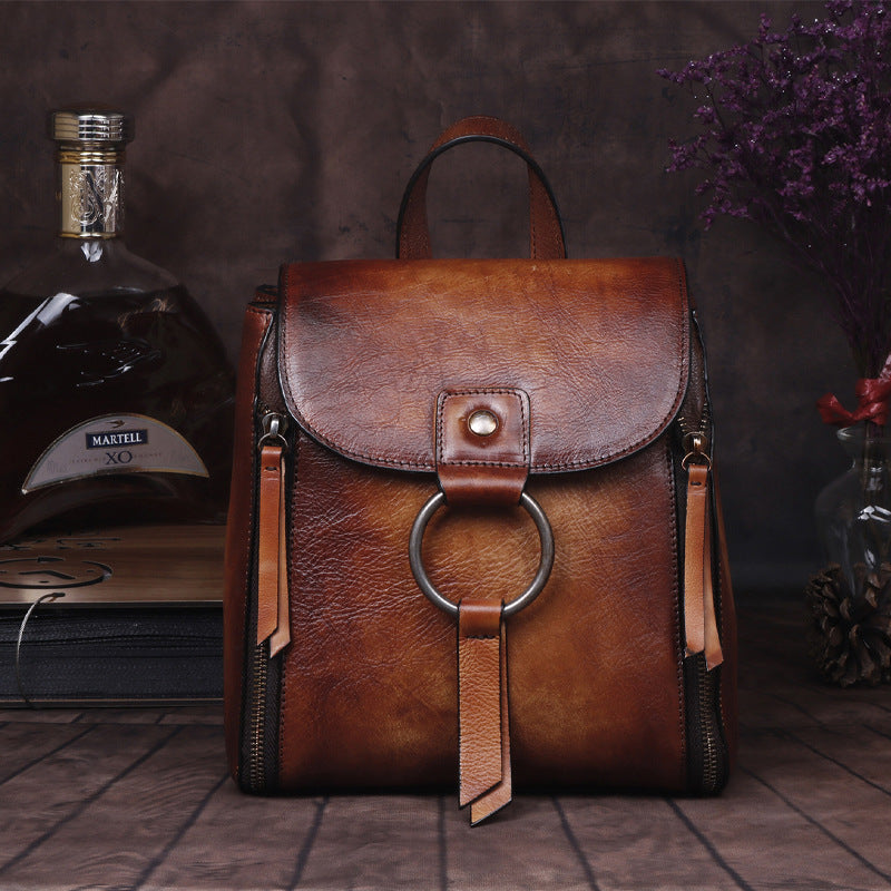 Women's Retro Brushed Color First Layer Cowhide Shoulder Bags