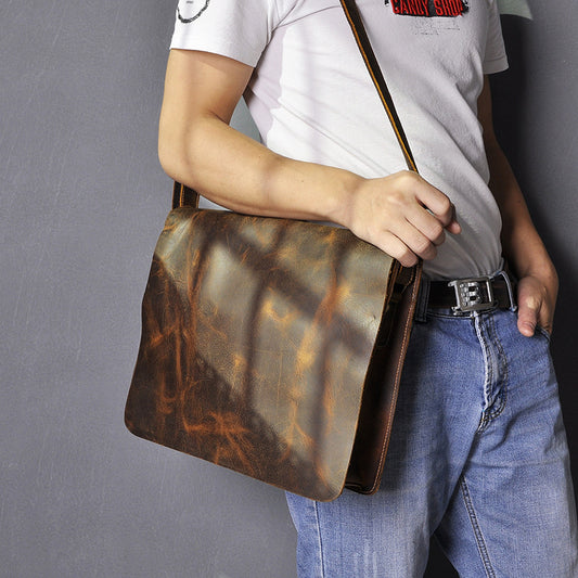 Men's Retro Classic Crazy Horse Leather Computer Men's Messenger Bags