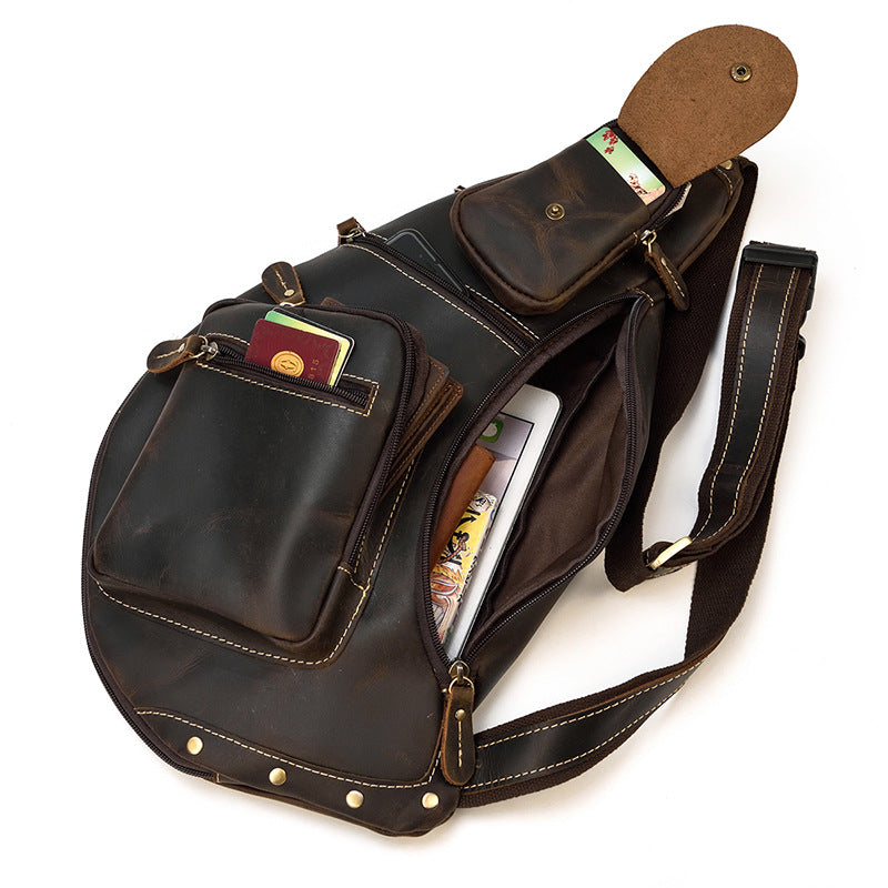 Men's Vintage Crazy Horse Leather Genuine Men's Chest Bags