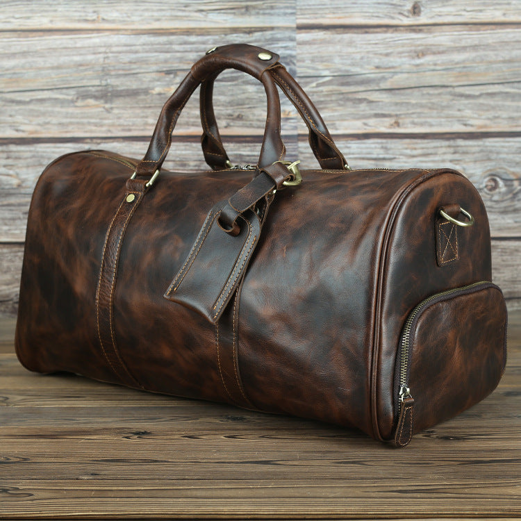 Men's Crazy Horse Leather Traveling Genuine Large Travel Bags