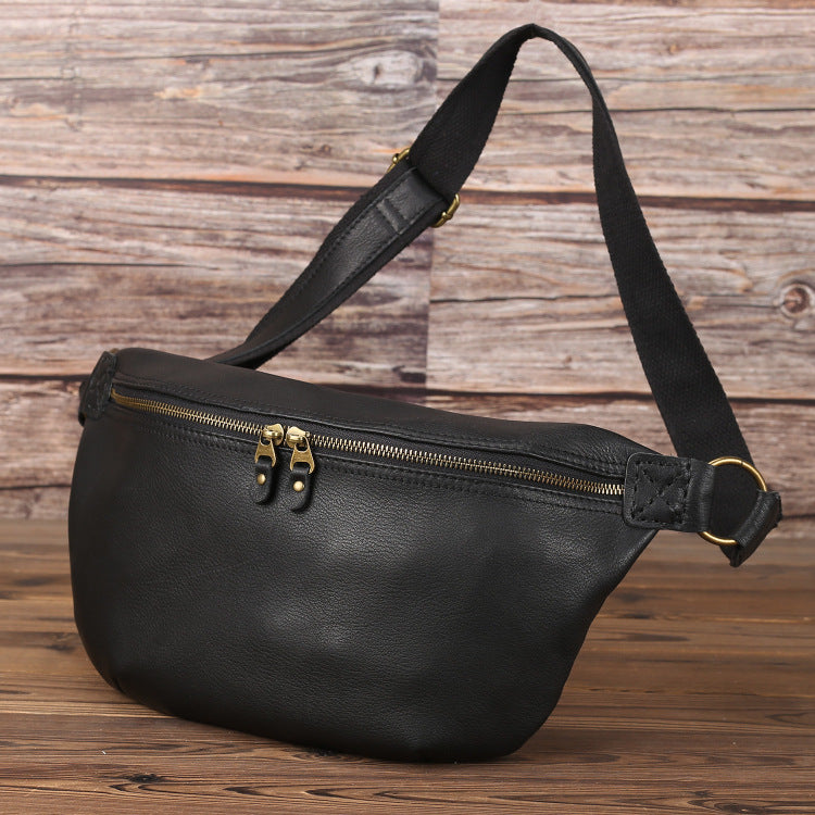 Men's Simple Postman Cowhide Soft Leather Vintage Men's Chest Bags