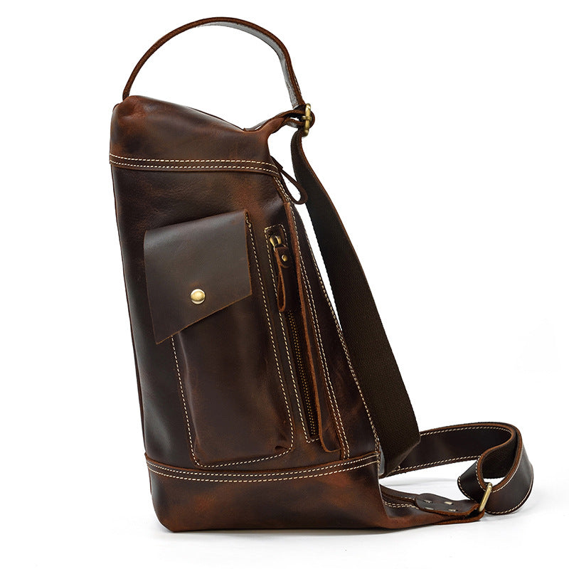 Men's Retro Crazy Horse Leather Cowhide Men's Chest Bags