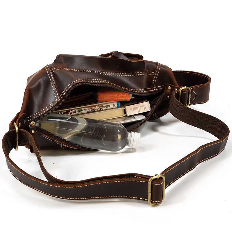 Men's Retro Crazy Horse Leather Cowhide Men's Chest Bags