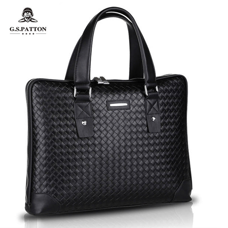 Men's Woven Pattern Business Cowhide Defective Clearance Men's Briefcases