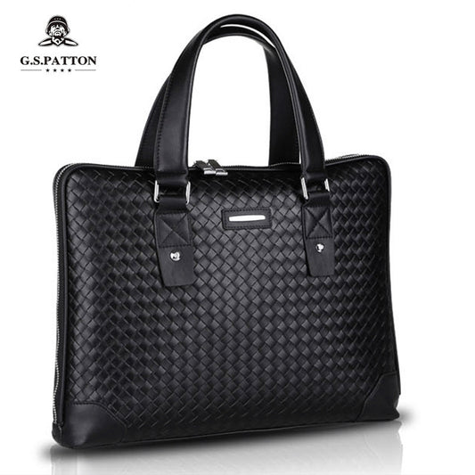 Men's Woven Pattern Business Cowhide Defective Clearance Men's Briefcases