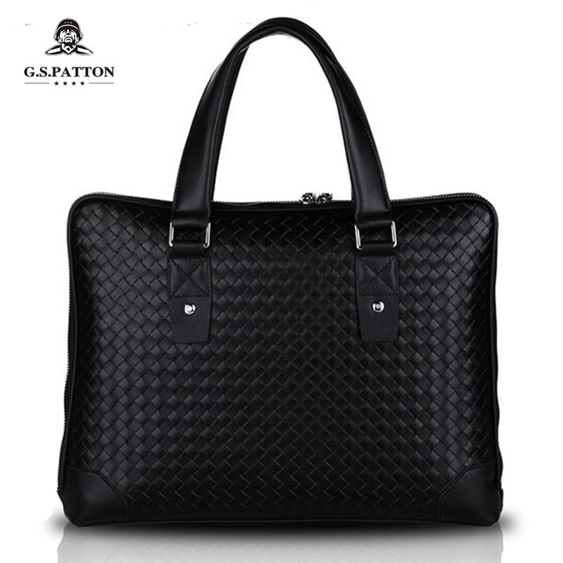 Men's Woven Pattern Business Cowhide Defective Clearance Men's Briefcases