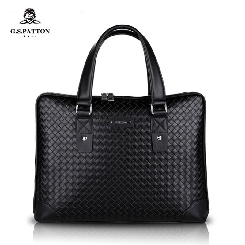 Men's Woven Pattern Business Cowhide Defective Clearance Men's Briefcases