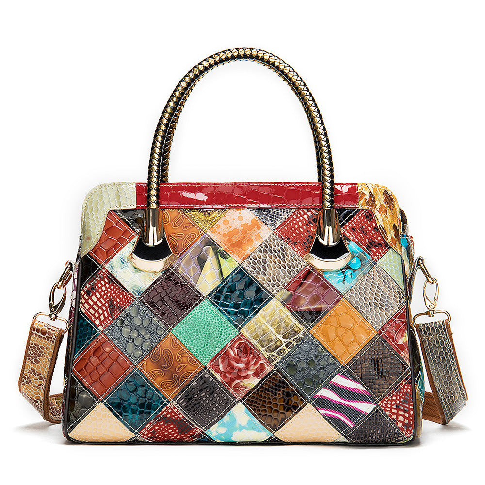 Women's Genuine Leather Ethnic Style Cowhide Stitching Handbags