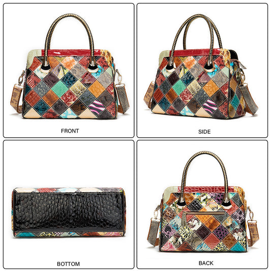 Women's Genuine Leather Ethnic Style Cowhide Stitching Handbags
