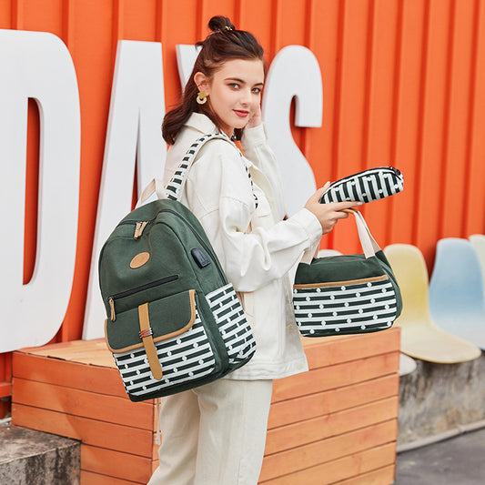 Women's Versatile Striped Trendy High Multifunctional Backpacks