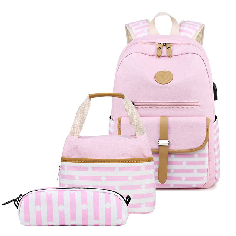 Printed Canvas Striped Female Korean Style Backpacks