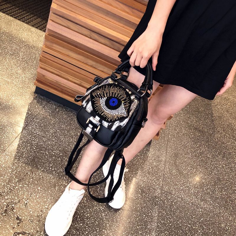 Women's Rhinestone Soft Leather Fashion Contrast Color Backpacks