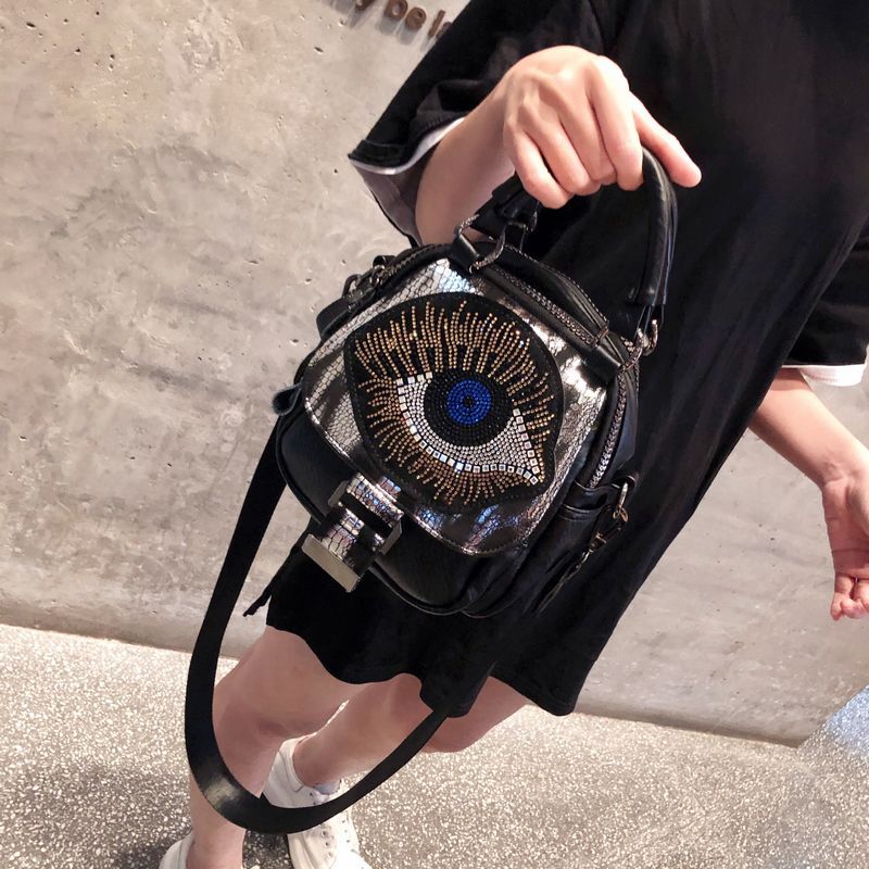 Women's Rhinestone Soft Leather Fashion Contrast Color Backpacks
