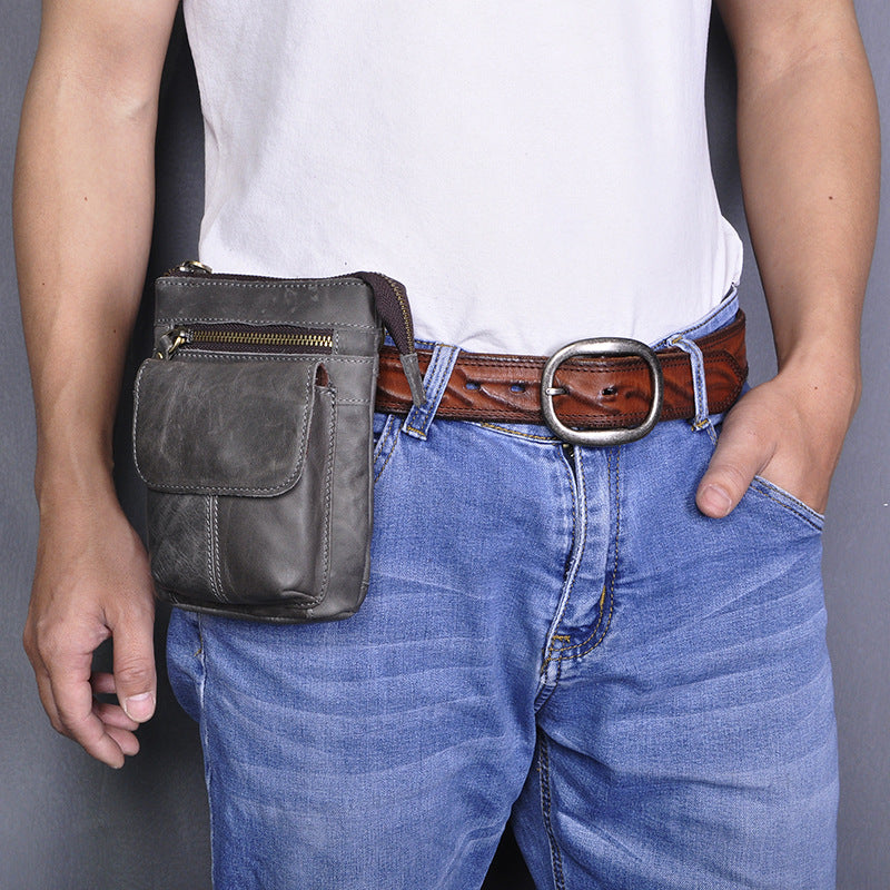 Men's Crazy Horse Skin Cowhide Retro Mobile Men's Chest Bags