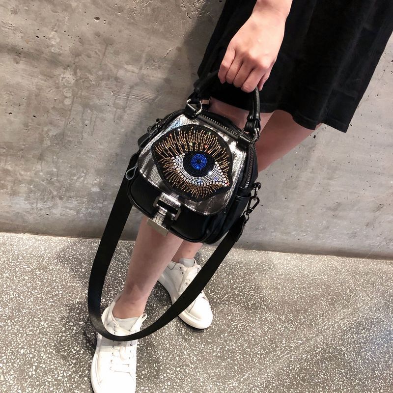 Women's Rhinestone Soft Leather Fashion Contrast Color Backpacks