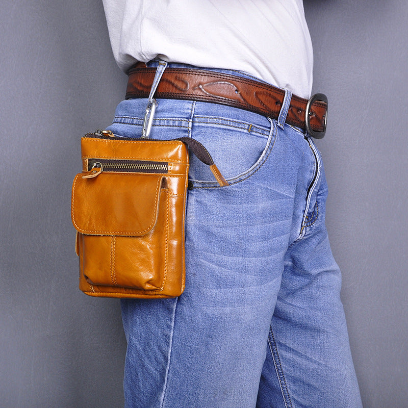 Men's Crazy Horse Skin Cowhide Retro Mobile Men's Chest Bags