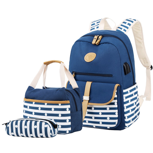 Printed Canvas Striped Female Korean Style Backpacks