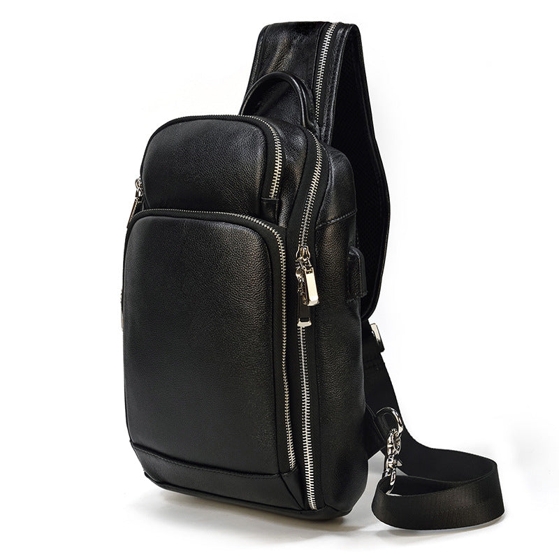 Men's Retro Leather Charging Crazy Horse Large Men's Chest Bags