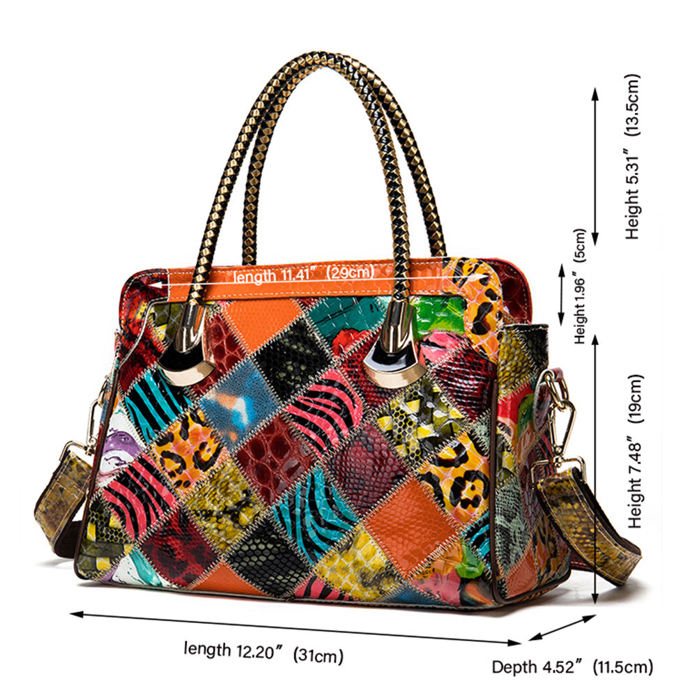 Women's Genuine Leather Ethnic Style Cowhide Stitching Handbags