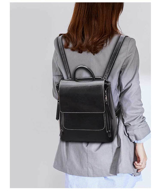 Women's Genuine Leather Retro Versatile Style Backpacks