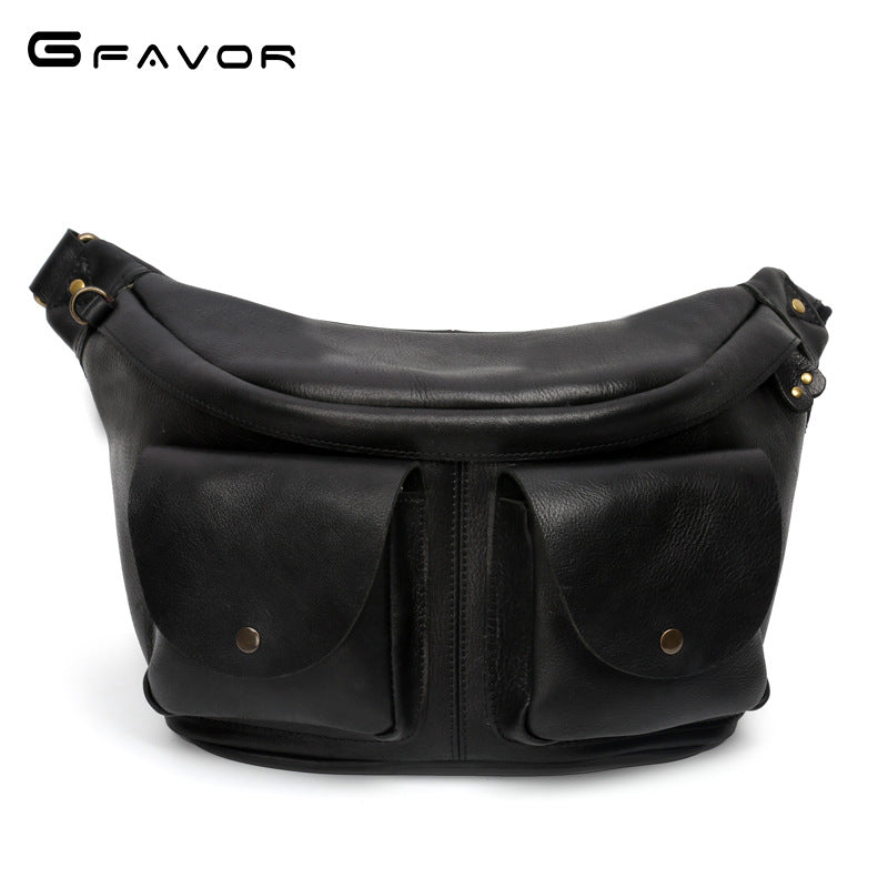 Men's Pocket Retro First Layer Cowhide Crazy Horse Men's Chest Bags