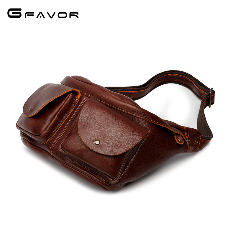 Men's Pocket Retro First Layer Cowhide Crazy Horse Men's Chest Bags