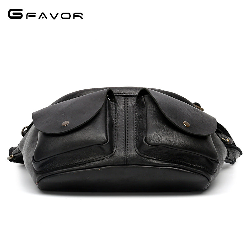 Men's Pocket Retro First Layer Cowhide Crazy Horse Men's Chest Bags
