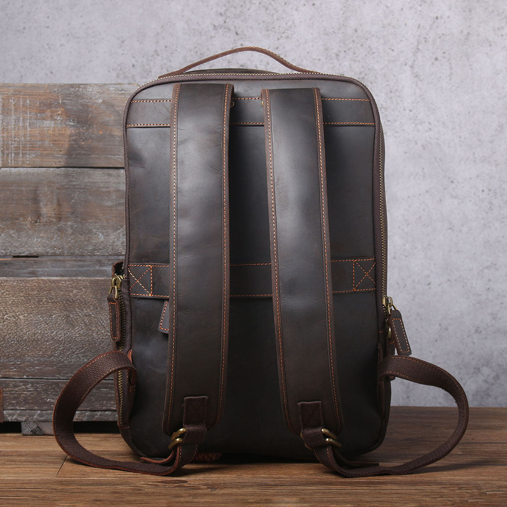 Men's Retro Leather Crazy Horse First Layer Backpacks