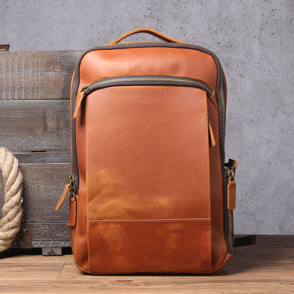 Men's Retro Leather Crazy Horse First Layer Backpacks