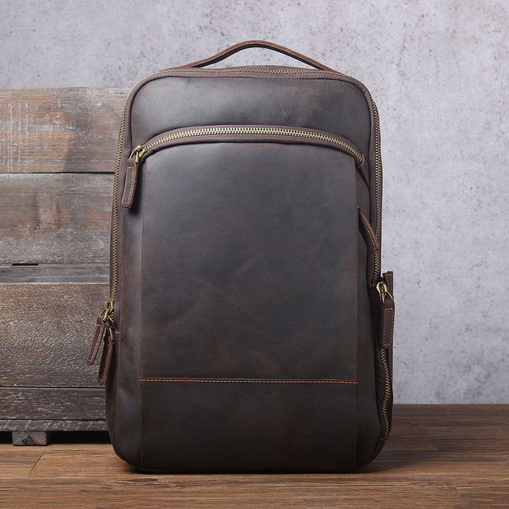 Men's Retro Leather Crazy Horse First Layer Backpacks
