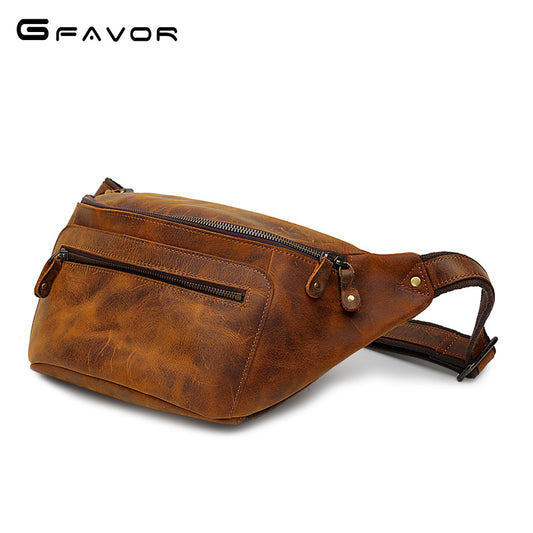 Men's Vintage Crazy Horse Leather Mobile Men's Chest Bags