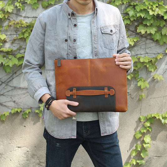 Men's Layer Cowhide Large Capacity Clutch Handmade Genuine Men's Briefcases