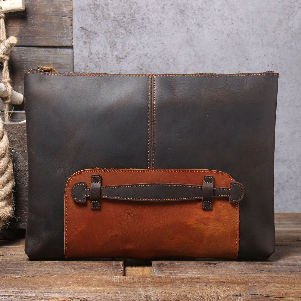 Men's Layer Cowhide Large Capacity Clutch Handmade Genuine Men's Briefcases