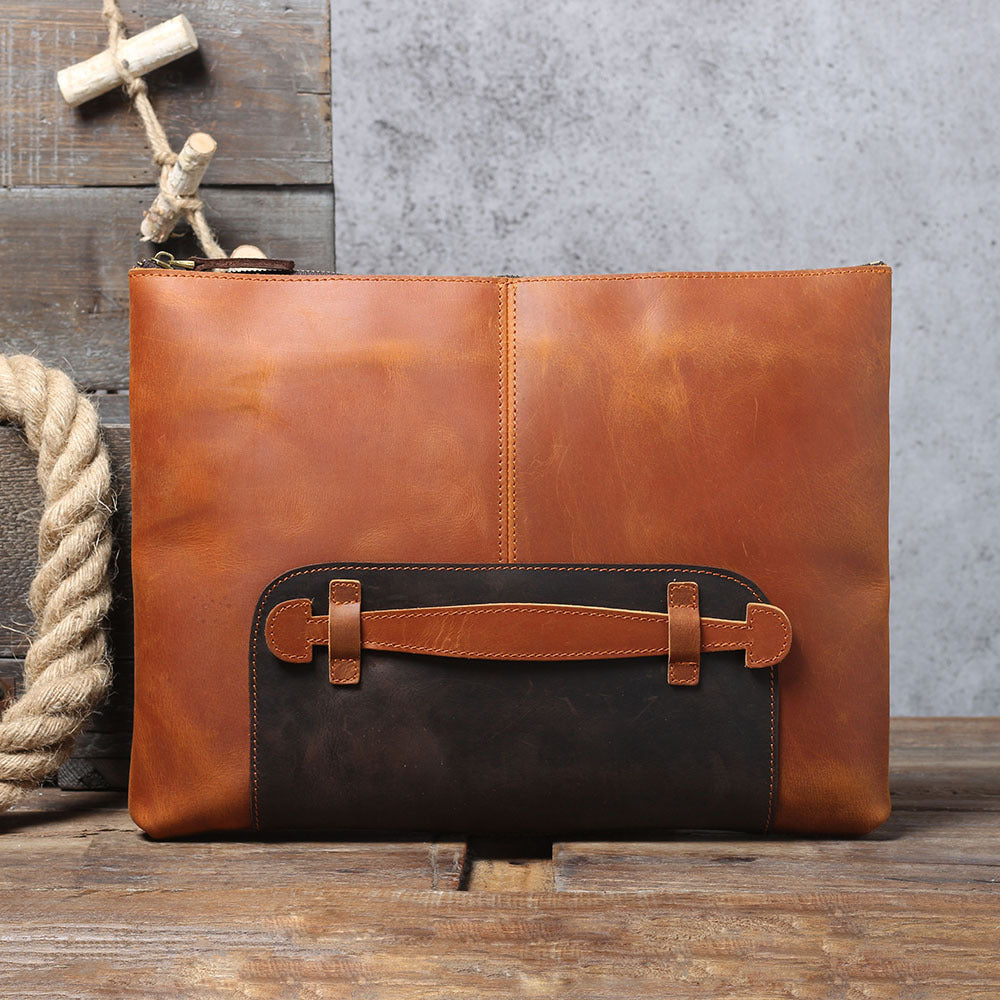 Men's Layer Cowhide Large Capacity Clutch Handmade Genuine Men's Briefcases