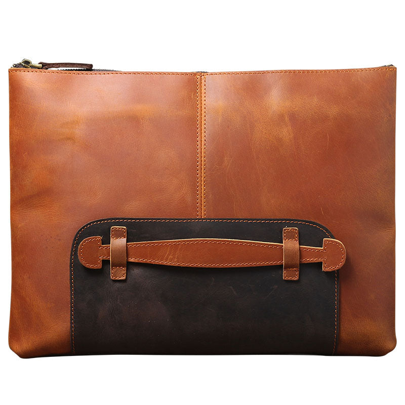 Men's Layer Cowhide Large Capacity Clutch Handmade Genuine Men's Briefcases