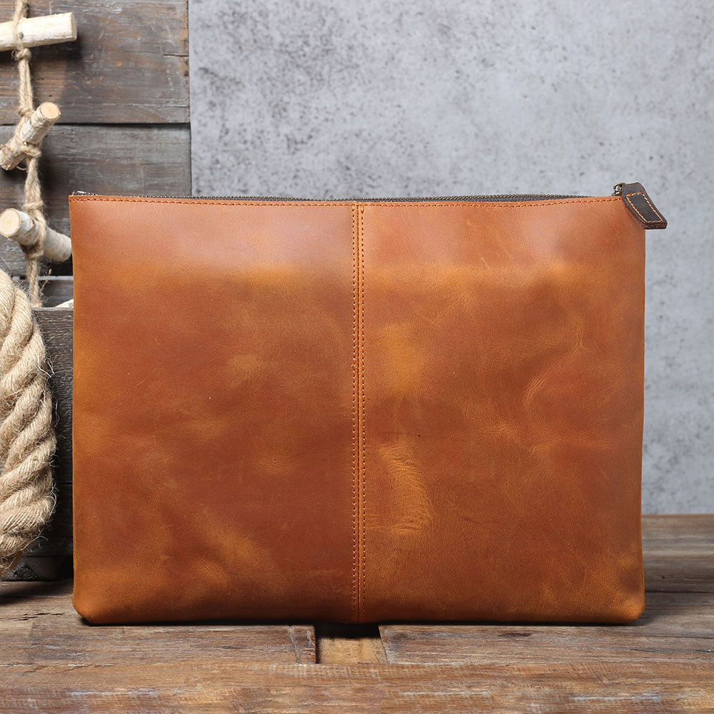 Men's Layer Cowhide Large Capacity Clutch Handmade Genuine Men's Briefcases